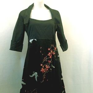 Black Patterned 3/4 Sleeve Dress